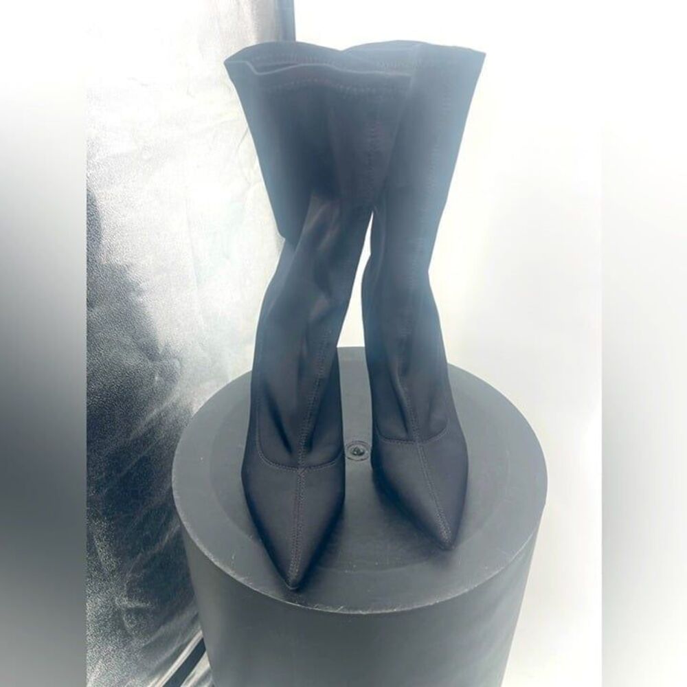 Stiletto Heel Pointed Toe Sock Boots Stretch Knit Ankle‎ Booties Black